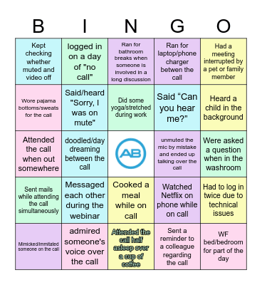 Remote AB Work BINGO! Bingo Card