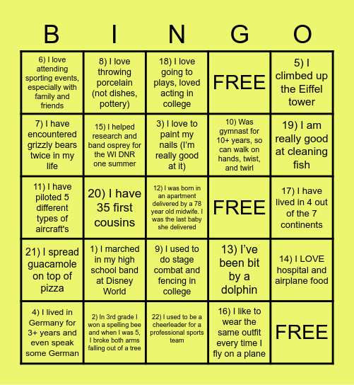 **FUN FACT FINDS** Bingo Card