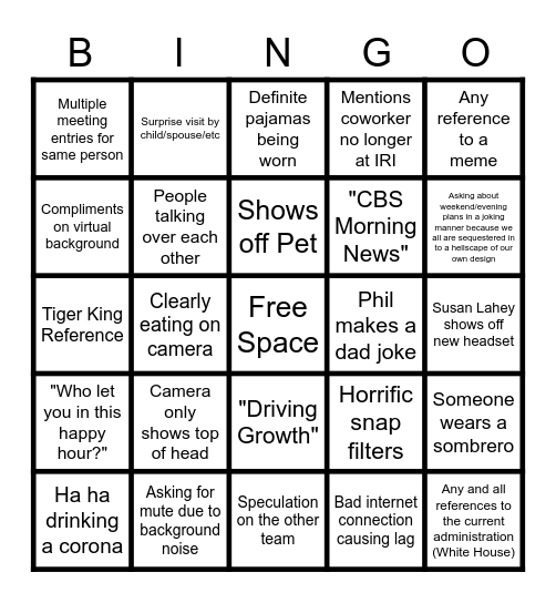 TT: Happy Hour Bingo Card