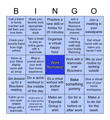 Remote Work Bingo Card