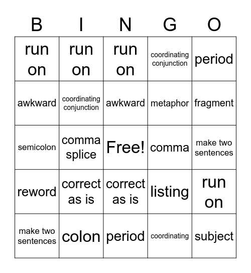 What's Wrong? Fix It! Bingo Card