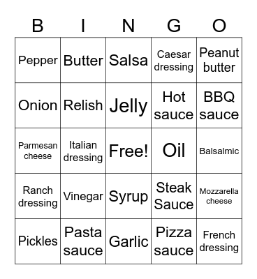 Condiments Bingo Card