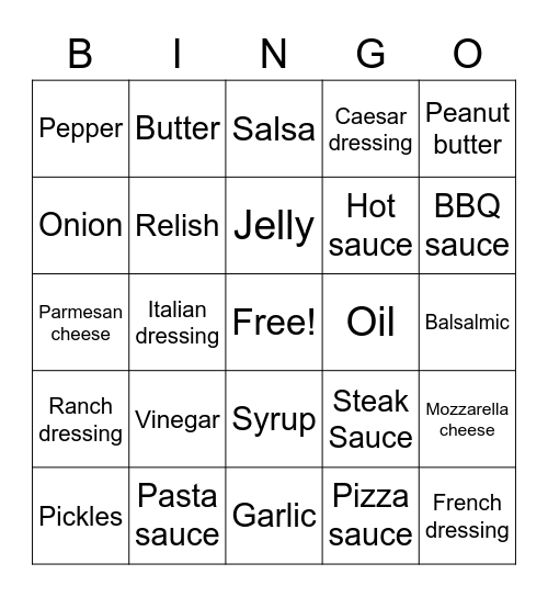 Condiments Bingo Card