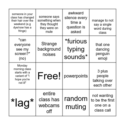 Microsoft Teams Bingo Card