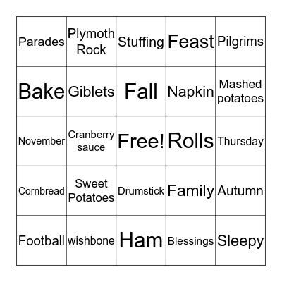 THANKSGIVING Bingo Card