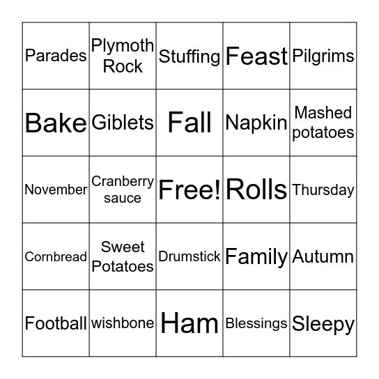 THANKSGIVING Bingo Card