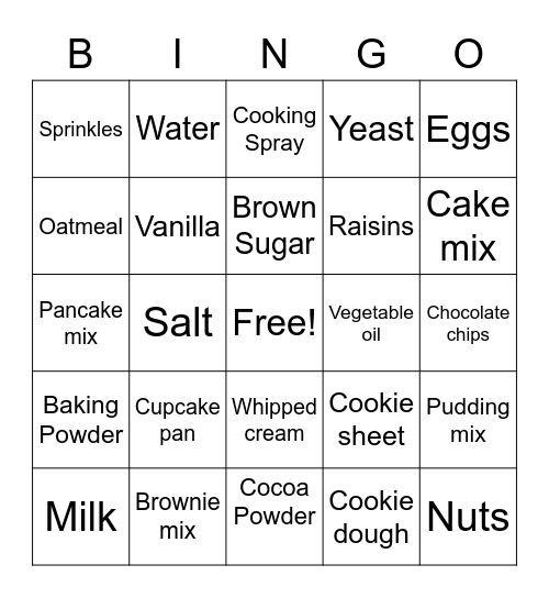 Baking Ingredients Bingo Card