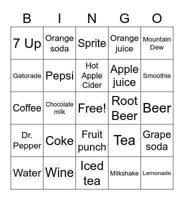 Drinks Bingo Card