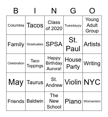 Birthday Bingo Card