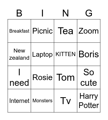 Family quiz Bingo Card