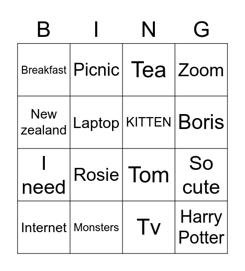 Family quiz Bingo Card