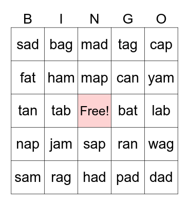 Phonics with FRANCES: Short A BINGO Card