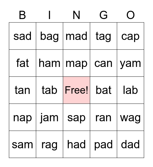 Phonics with FRANCES: Short A BINGO Card