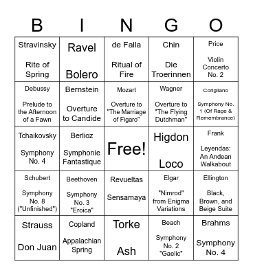 Philharmonic Bingo!! Bingo Card