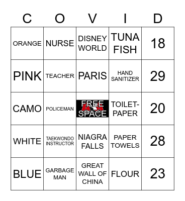 TAEKWONDO COVID BINGO Card