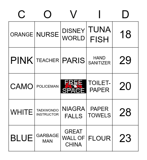 TAEKWONDO COVID BINGO Card