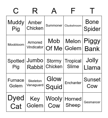 Minecraft Earth and Dungeons Bingo Card