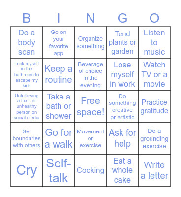 Coping Skills Bingo Card