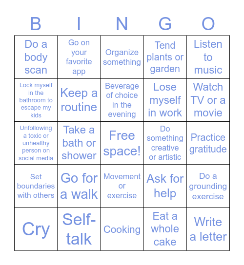 Coping Skills Bingo Card