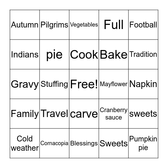 THANKSGIVING Bingo Card