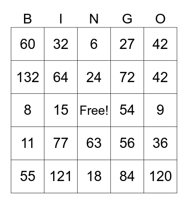 ISAAC'S MULTIPLICATION BINGO Card