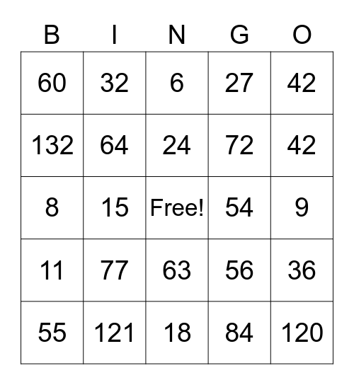 ISAAC'S MULTIPLICATION BINGO Card