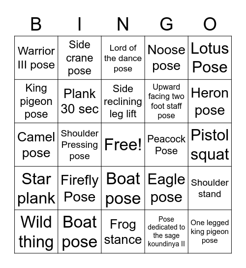 Yoga BINGO Card