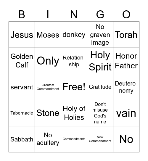 Ten Commandments: The No that Says Yes Bingo Card