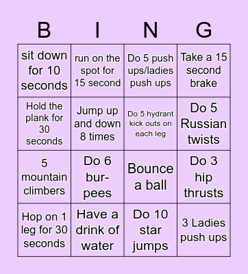 Arielle's Fitness bingo Card