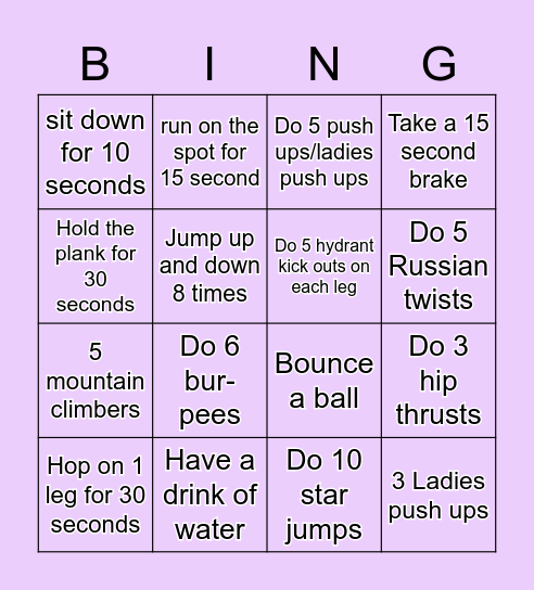 Arielle's Fitness bingo Card