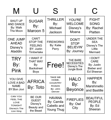 MUSIC BINGO FUN! Bingo Card