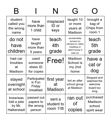 Teacher Appreciation Week Bingo Card