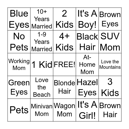 All About You! Bingo Card