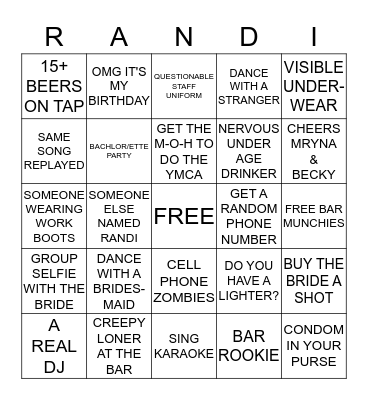 RANDI'S PUB CRAWL Bingo Card