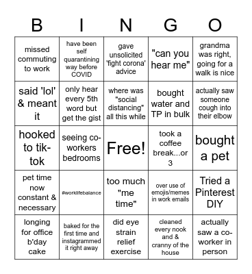 COVID edition Bingo Card