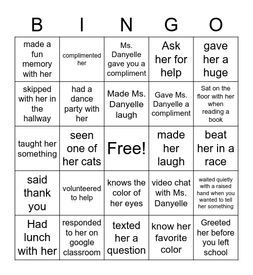 Fun with Ms. Danyelle Bingo Card