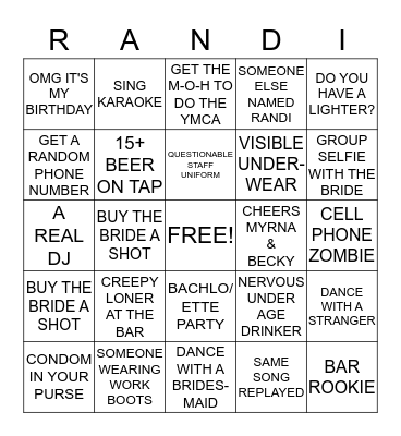 RANDI'S PUB CRAWL Bingo Card