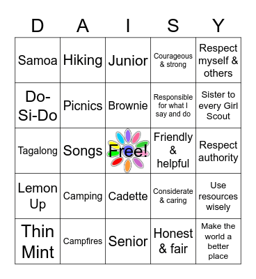 DAISY SCOUT BINGO Card