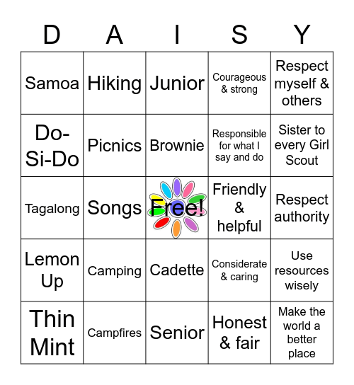 DAISY SCOUT BINGO Card