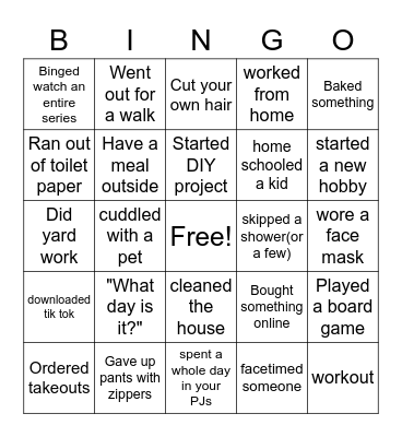 Quarantine Bingo Card