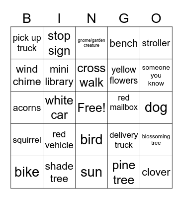 Neighborhood Walk Bingo Card