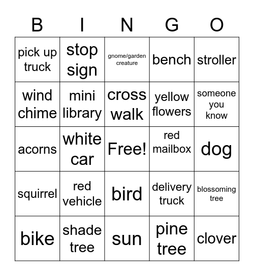 Neighborhood Walk Bingo Card