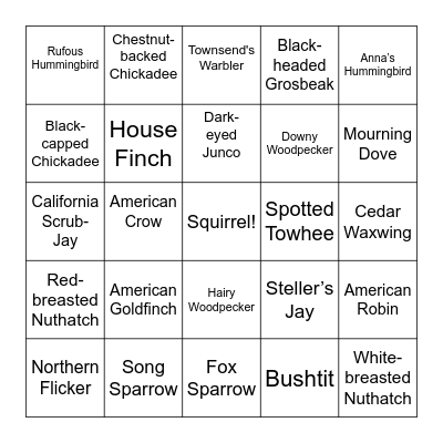 PNW Backyard Bird Watching Bingo Card