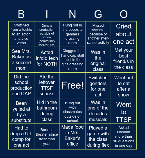 UIL Class Bingo Card