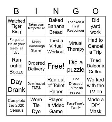 Ladies Quarantine Bingo Card