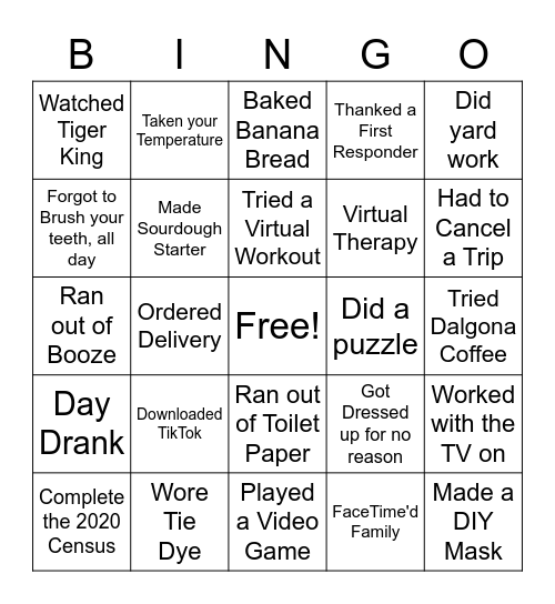 Ladies Quarantine Bingo Card