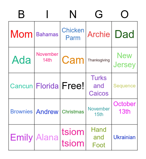 Ferens Family Bingo Night! Bingo Card