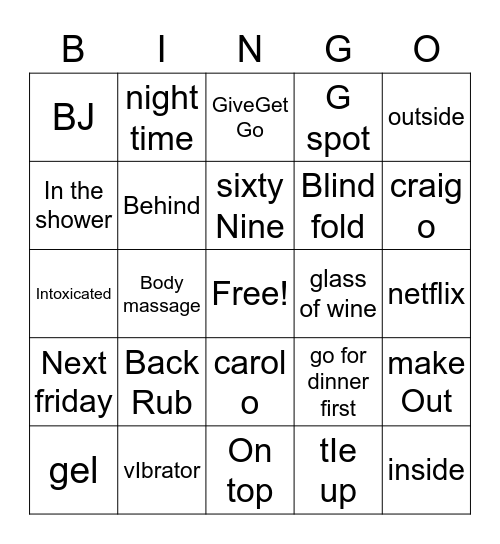 25 Sex Bingo Card