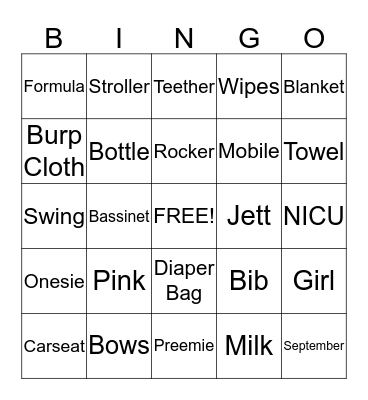 BABY SHOWER BINGO Card
