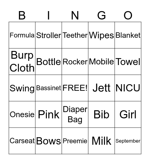 BABY SHOWER BINGO Card